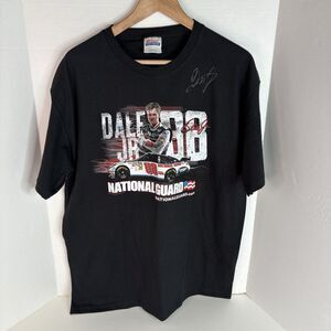 Dale Earnhardt Jr Autographed Graphic T Shirt, Large, Black, Hanes #88